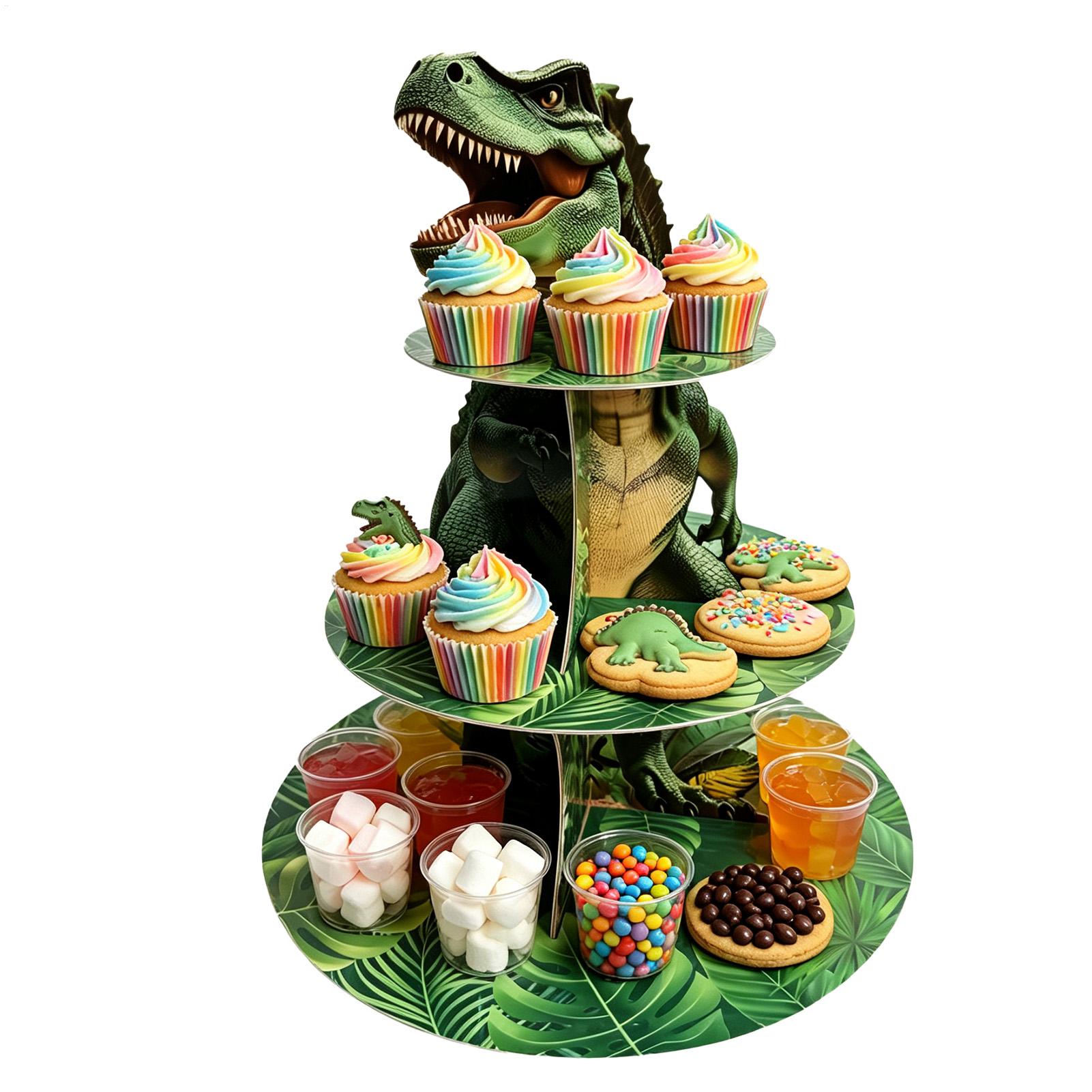Cupcake Stand Tier - Rak Kue 3 Tingkat Bentuk Dinosaurus,