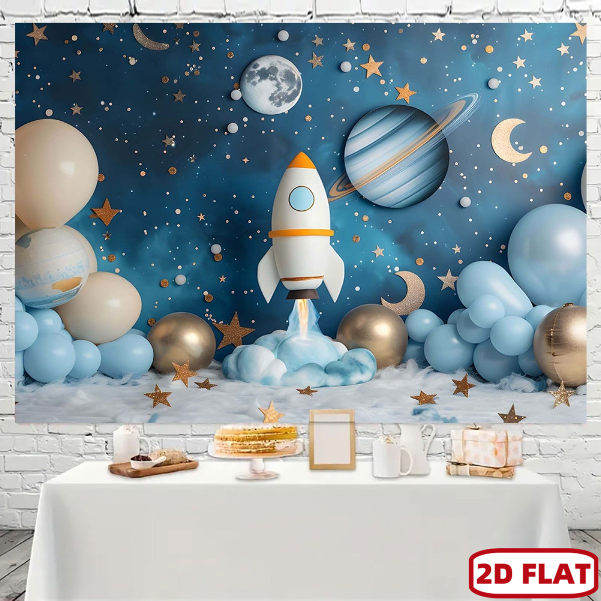 Event Launch Party - Spanduk pesta bertema ruang angkasa 2D