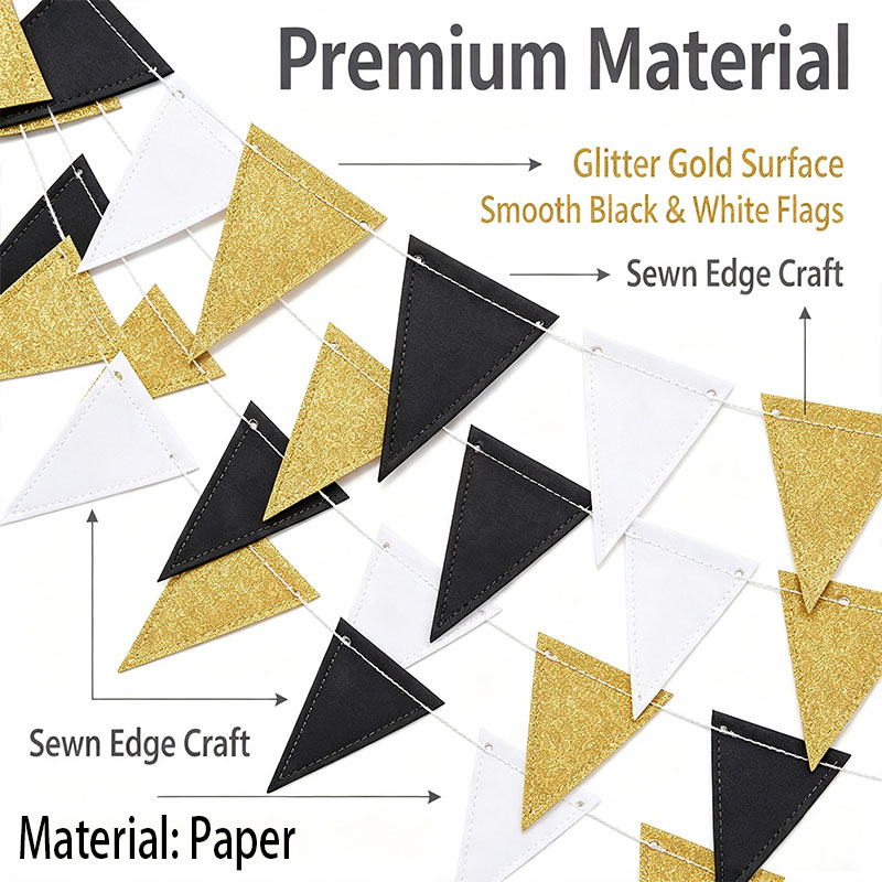 Party Banner Gold - Bendera Segitiga Hitam Emas 3M untuk