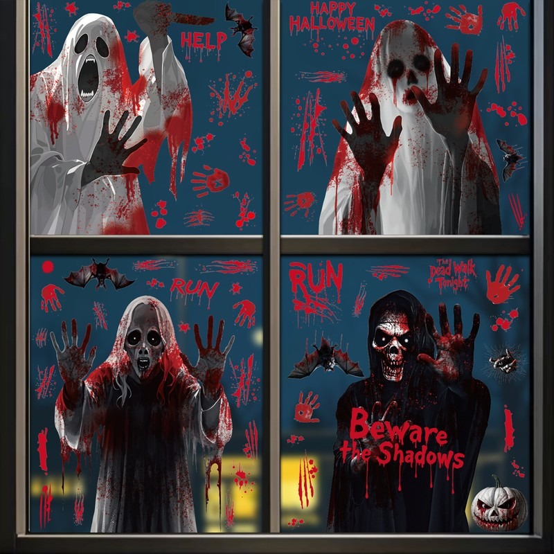 Party Event Supply Store - Stiker Jendela Halloween Bentuk Tangan Berdarah,