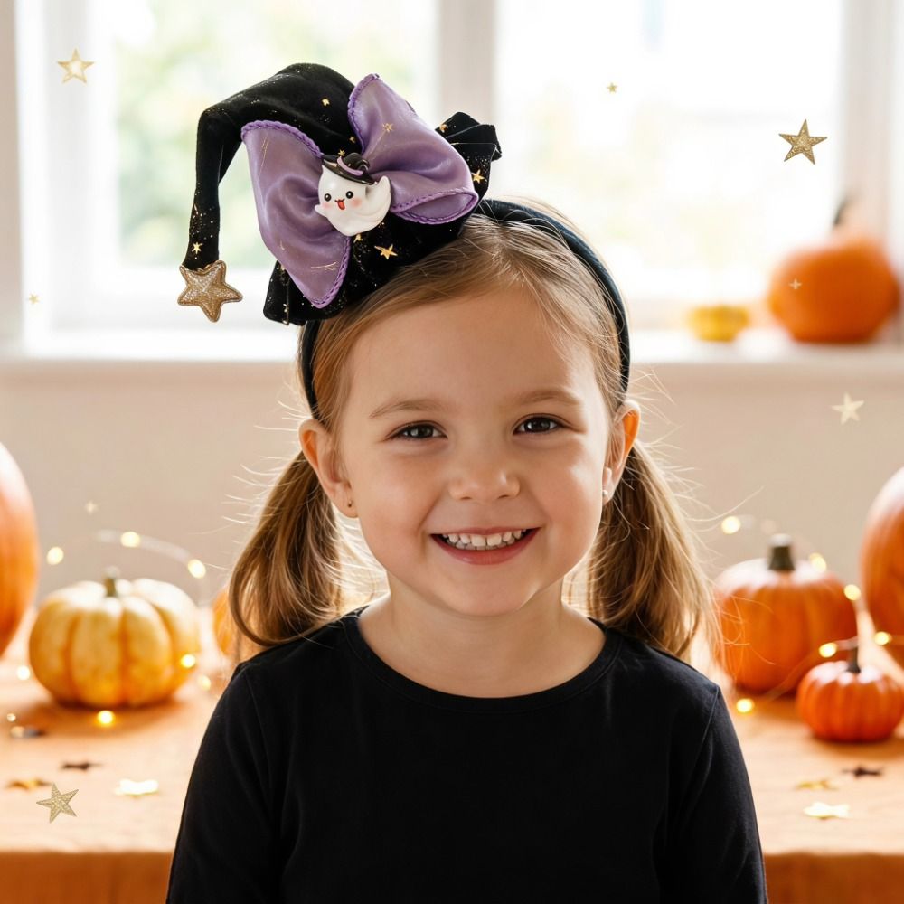 Party Hat Cone - Bando Topi Penyihir Halloween Motif Hantu,