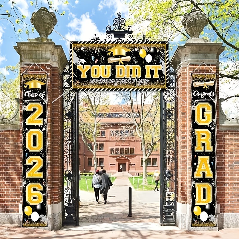 2D 3Pcs Spanduk Wisuda 2026, H - Party Banner Gold ulasan dan harga