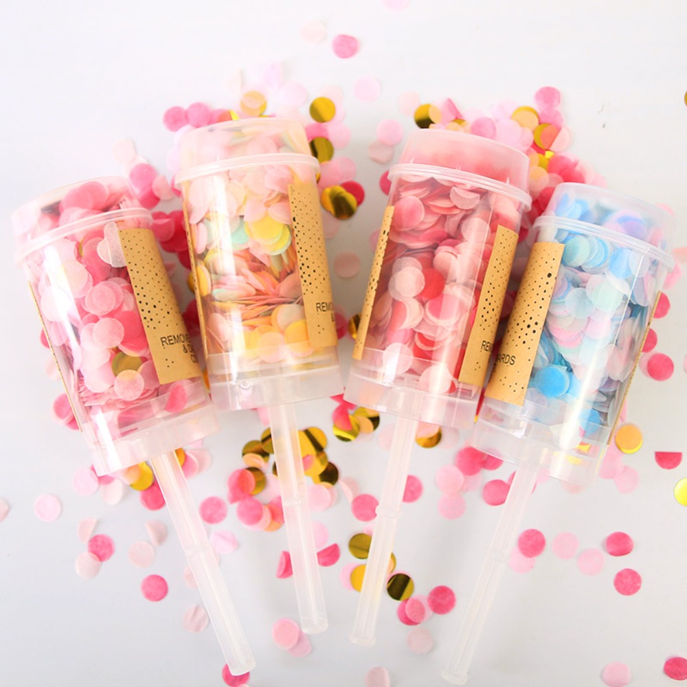 1 buah konfeti dorong bulat Po - Confetti Cannon Tube ulasan dan harga