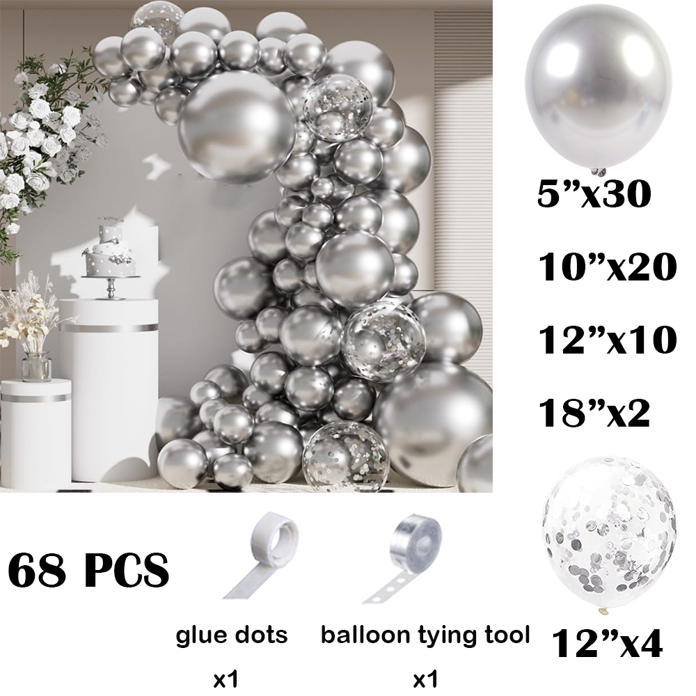 68Pcs Balon Metalik Perak Garl - Balloon Arch Kit ulasan dan harga
