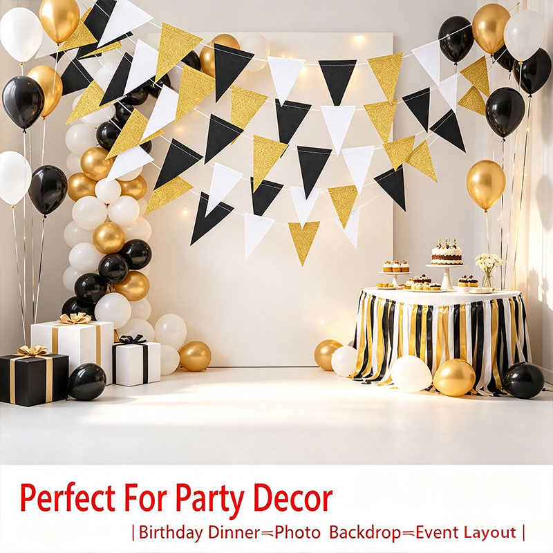 Bendera Segitiga Hitam Emas 3M - Party Banner Gold ulasan dan harga