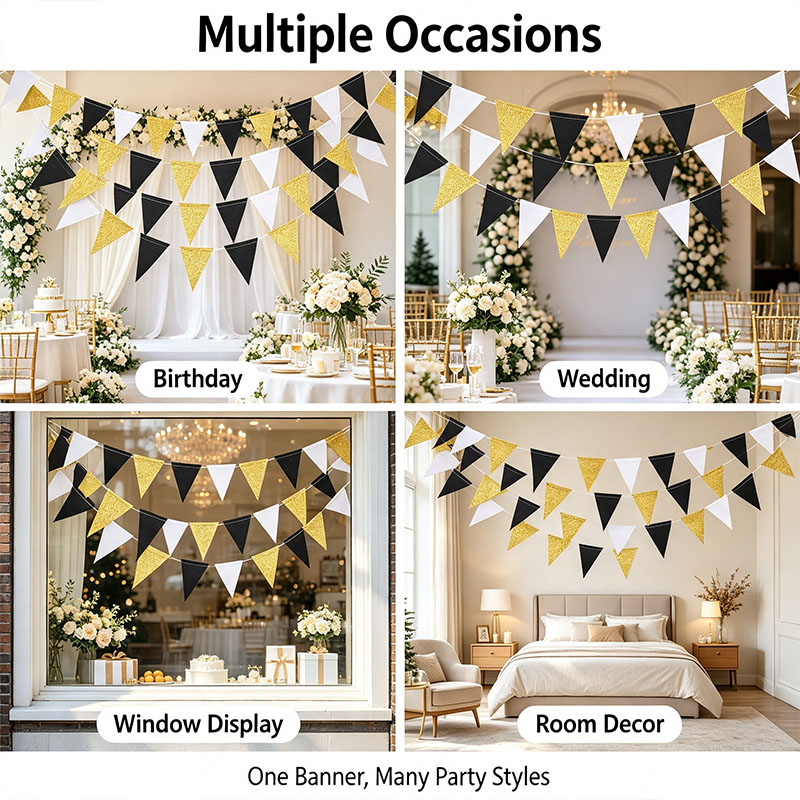 Bendera Segitiga Hitam Emas 3M - Party Banner Gold ulasan dan harga